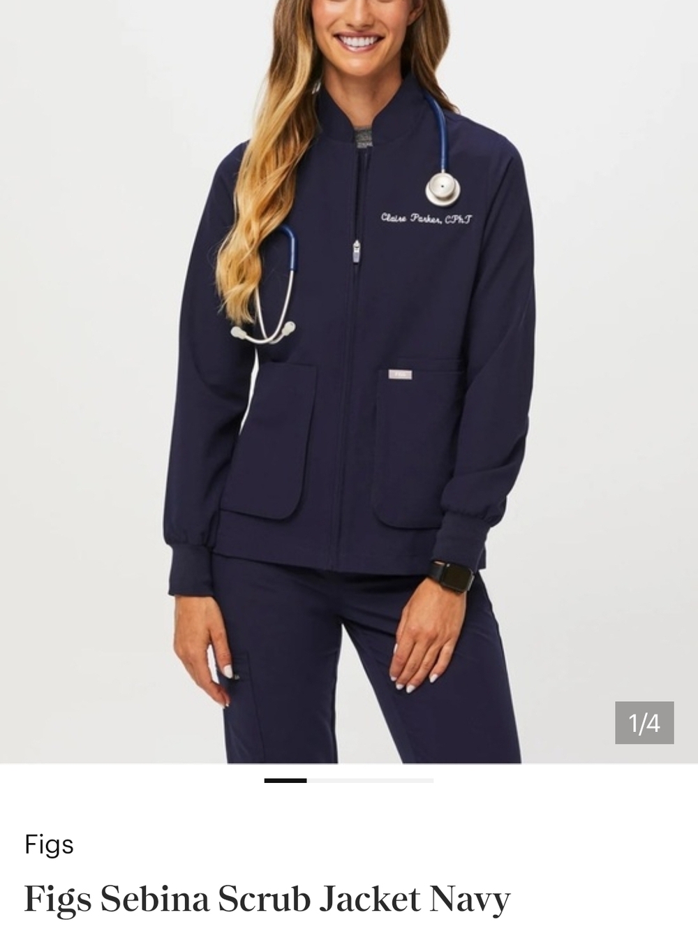 Figs Sebina Scrub Jacket - Navy